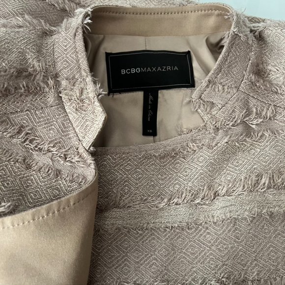 BCBG Maxazria Jaison Tan Striped Fringe Moto Jacket XS - Picture 7 of 9